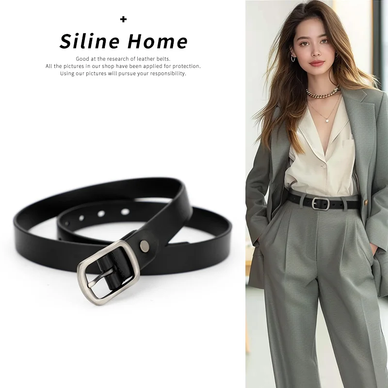 Belt Women Genuine Leather Full-grain Thin Wide Black Simple and Versatile Decorative One-suit Skirt Denim Casua...