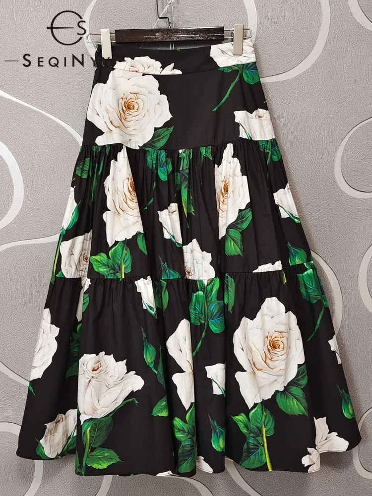 

Юбка SEQINYY Женская трапециевидная из 100% хлопка, элегантная модельная Винтажная с цветочным принтом, в уличном стиле, новая модель на лето-вес...