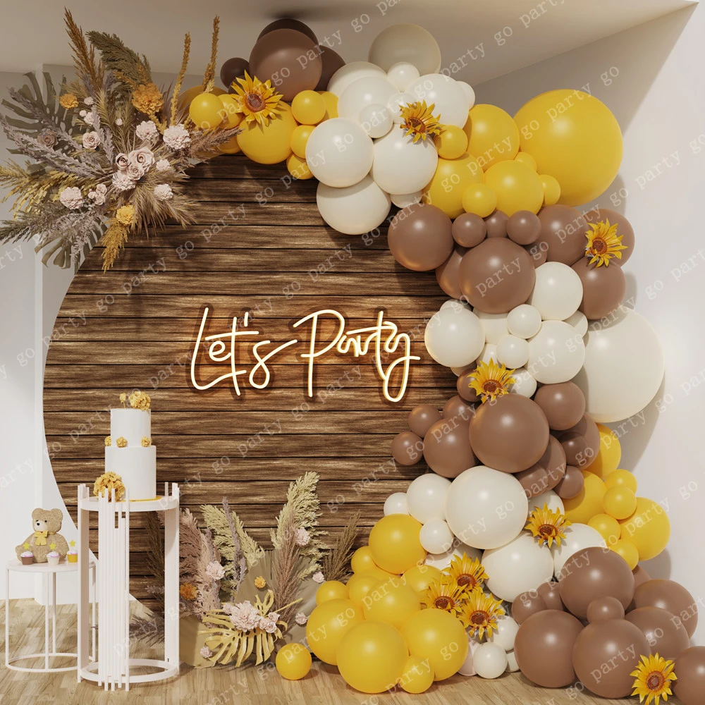 

104pcs Mustard Yellow Retro Brown Balloons Garland Arch Kit Sunflower Birthday Baby Shower Gender Reveal Graduation Party Decor