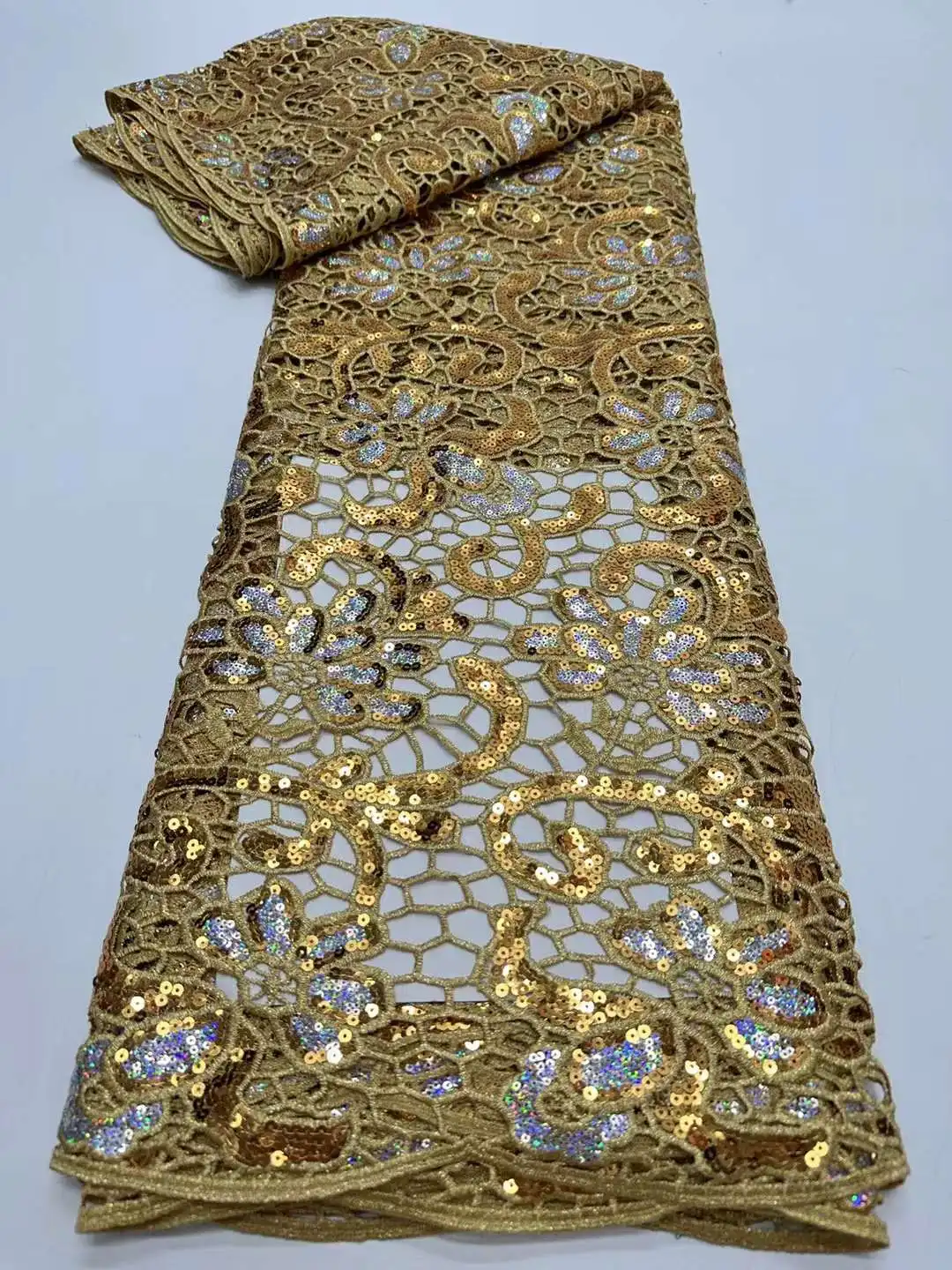 Золотая кружевная ткань нигерийский гипюр шнур 2024 Высококачественная
