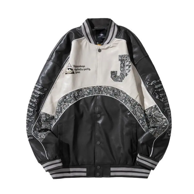 

Куртка мужская кожаная бейсбольная с надписью, Бомбер свободного покроя с американской строчкой, пиджак для пар, осень/зима 2022