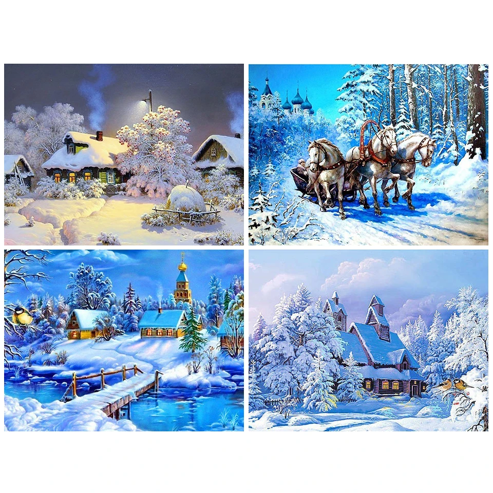 

5D Diamond Painting Winter Nature Cross Stitch Picture Of Rhinestones Diy Diamond Embroidery Full Set Snow Scenery Decor Mosaic