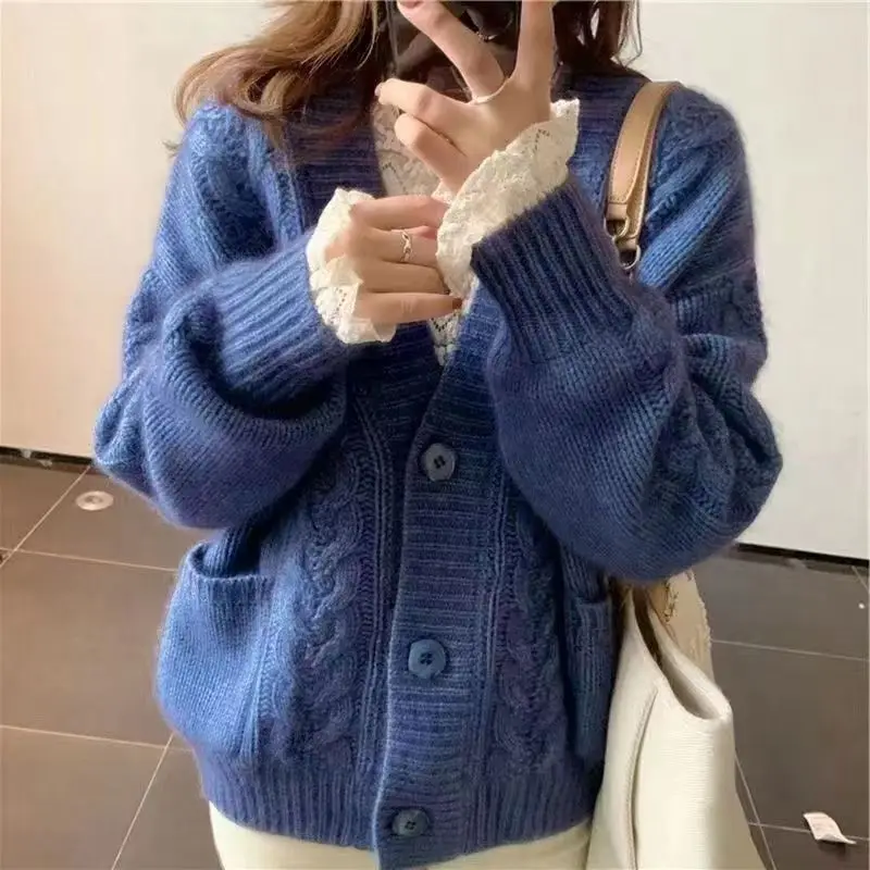

Knitted Cardigan Coat For Women In Autumn And Winter New Korean Style Casual Loose And Easy To Match Women's Solid Color Sweater