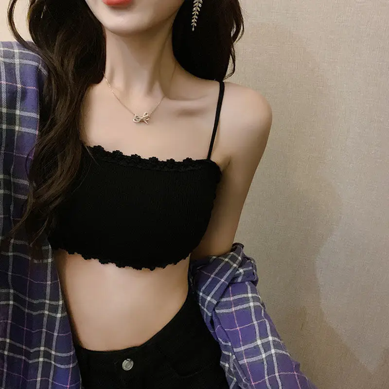 

2022 Summer New Sexy Bras for Women Soild Push Up Lingerie Seamless Spaghetti Word Sling Female Soft Tube Top Bralette Top Tanks