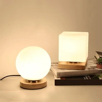 e27 simple glass table lamp creative warm night lighting bedroom bed decoration ball wooden small round desk lamp home decor