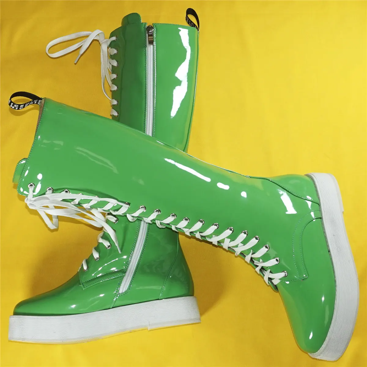 Winter Fashion Sneakers Women Lace Up Patent Leather Knee High Snow Boots Female Round Toe Chunky Platform Pumps Casual Shoes