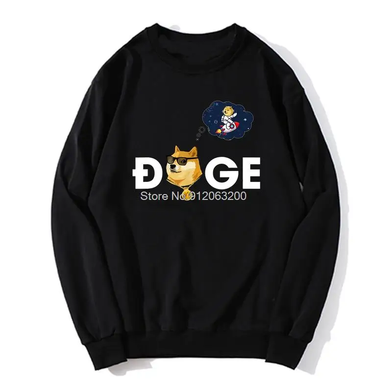 

Doge Dogecoin Bitcoin Hold To The Moon Funny Hoodie Men O-neck Hoodies Fleece Sweater Sweatshirt Harajuku Streetwear