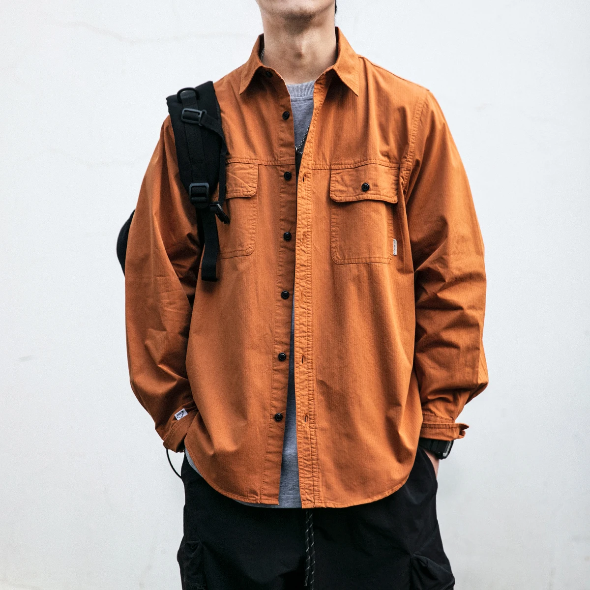 

22SS Spring Autumn Korean Loose Casual Long Sleeve Japanese Streetwear Retro Cargo Shirts Harajuku High Quality Black Coat Men