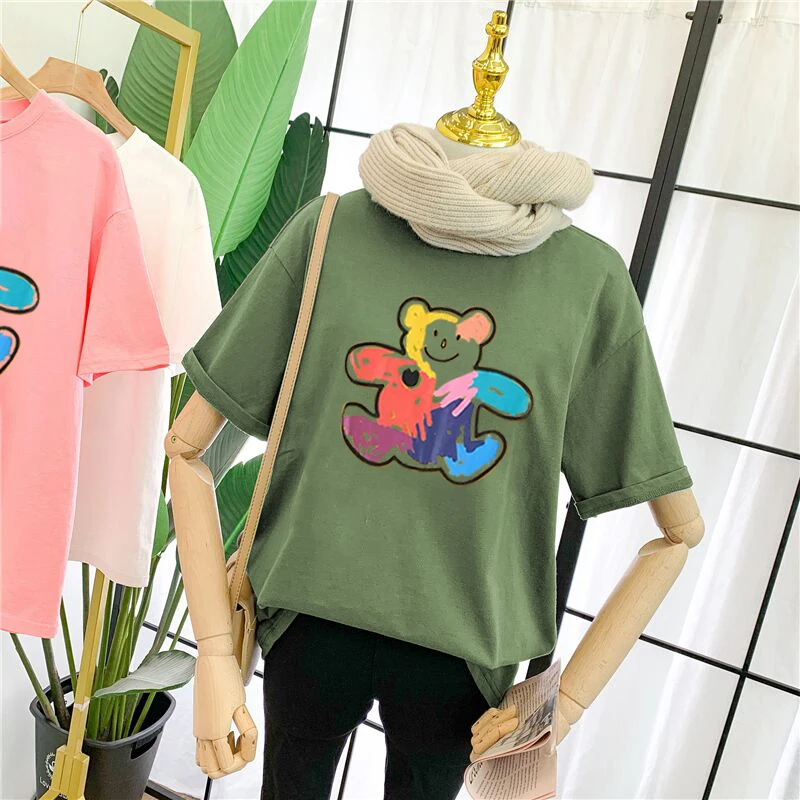 

Short-sleeved T-shirt Female Cute Bear T-shirt 2022 Summer Korean Version Loose T-shirt Half-sleeved Outer Top O-Neck Tees
