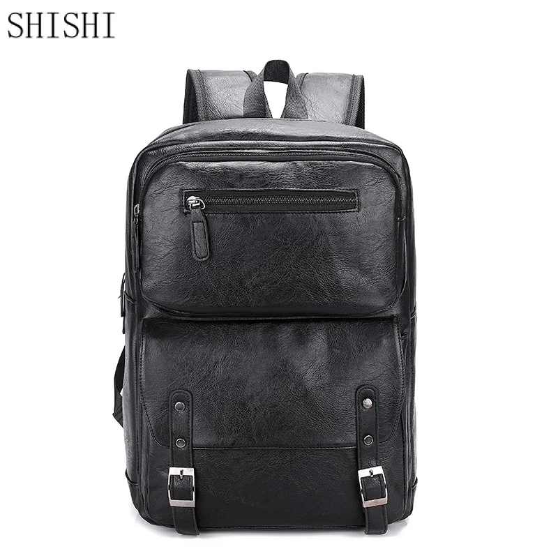 Fashion PU Leather Stylish Backpack Men Large Capacity Mochila Teenager Bagpack Laptop Schoolbag Waterproof Man Tran BagvelCity