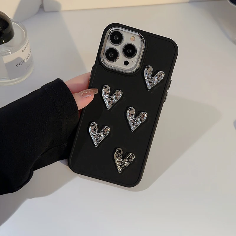 Корейский 3D чехол для iPhone 15 14 13 12 11 Pro Max Plus Mini металлический защитный девочек