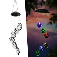 led solar power wind chime dogs cat pet paw prints remembrance waterproof color lights balcony yard patio garden decoration