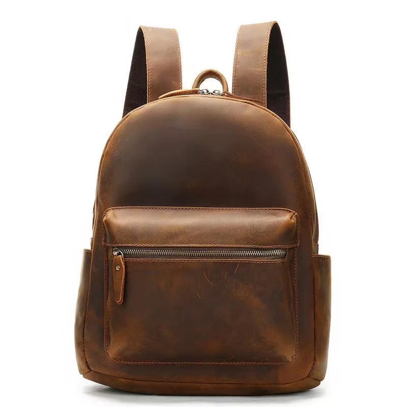 

Vintage Crazy Horse Genuine Leather Backpack Men Backpack Laptop Leather Daily Bagpack Male Travel Hiking Brown Bag for Man