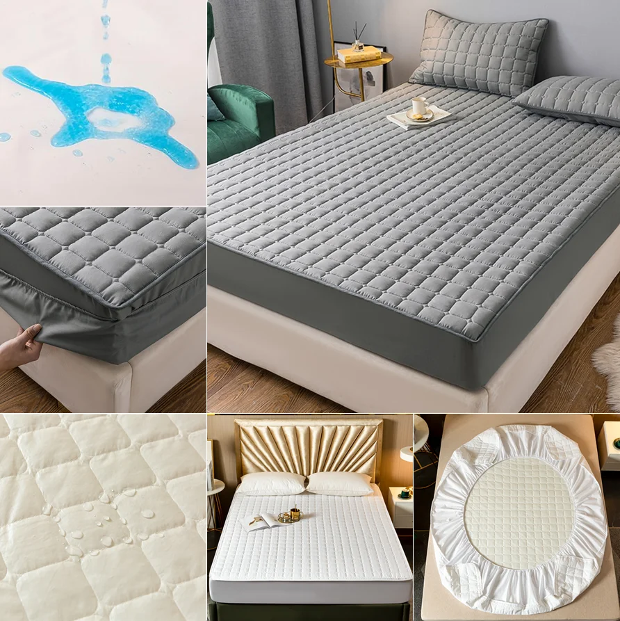 

Waterproof Quilted Fitted Mattress Protector Solid Color Antibacterial Twin Full Queen King Size Bed Cover Elastic Band Sheets
