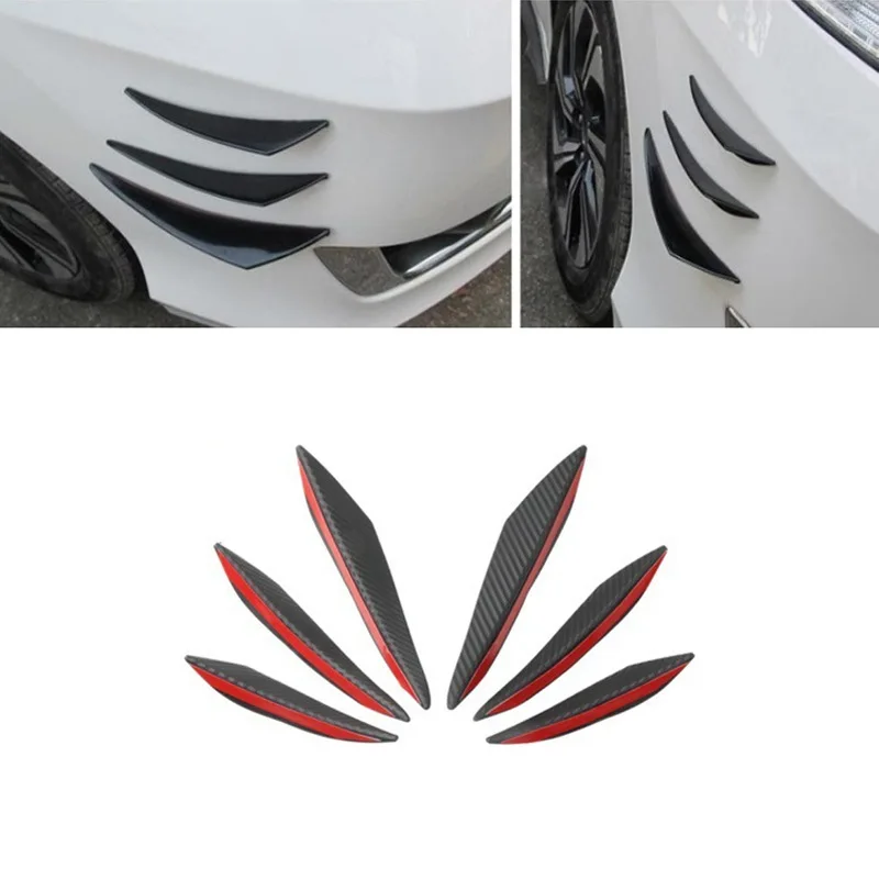 

6pcs Universal Car Front Bumper Lip Rubber Fins Splitter Spoiler Canards Valence Sticker Kit Car Styling Accessories