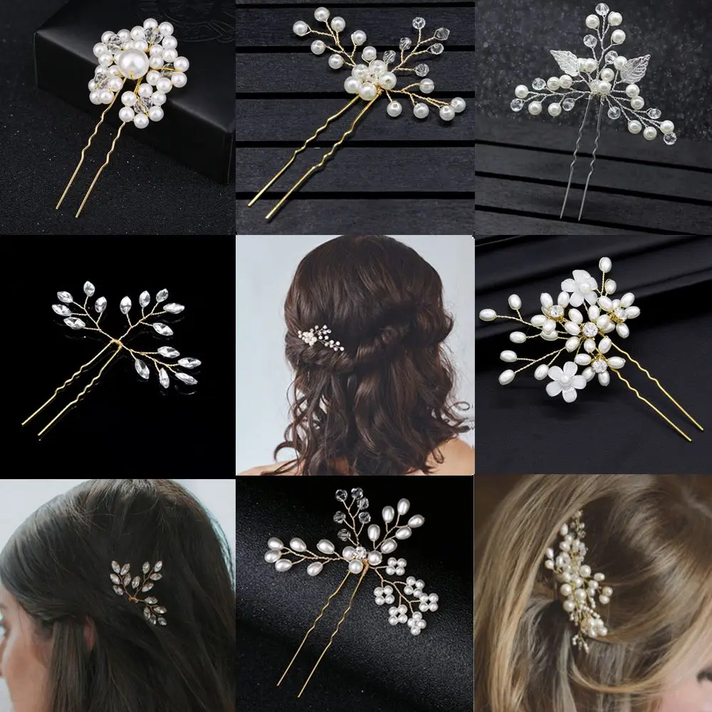 

Rhinestone Gold Prom Crystal Wedding Pearl Hair Pin Bridesmaid Tiara Bridal Clips Hairpins