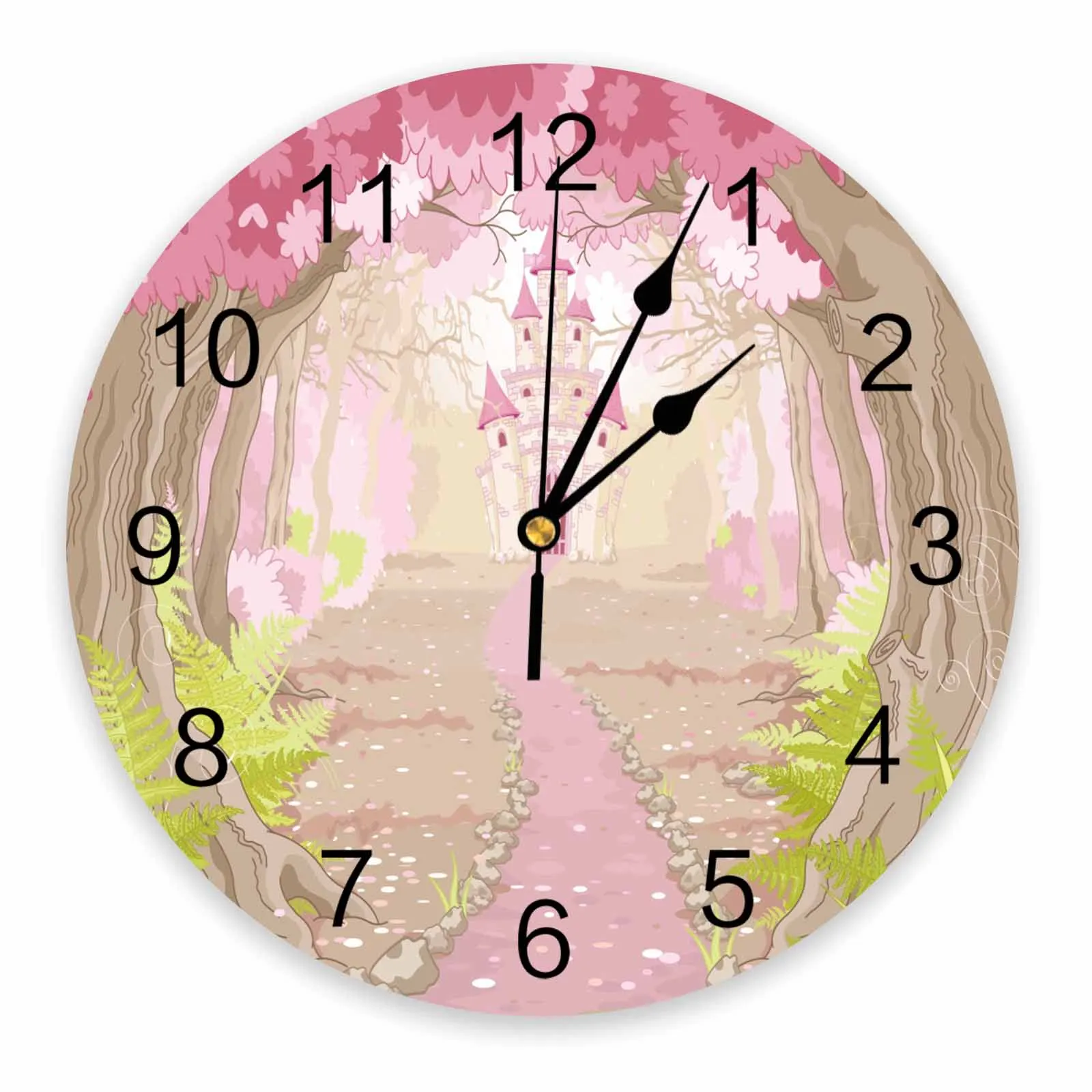 Pink Castle Deep Forest  Decorative Round Wall Clock Arabic 