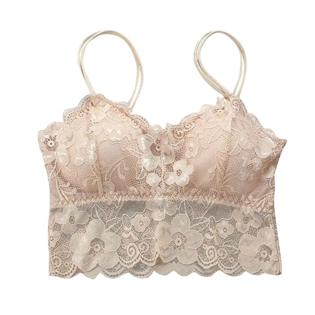 

1 Pcs Lady Bra Padded Elastic Strappy Bralette Half Cami Tops with Wireless and Removable Pads