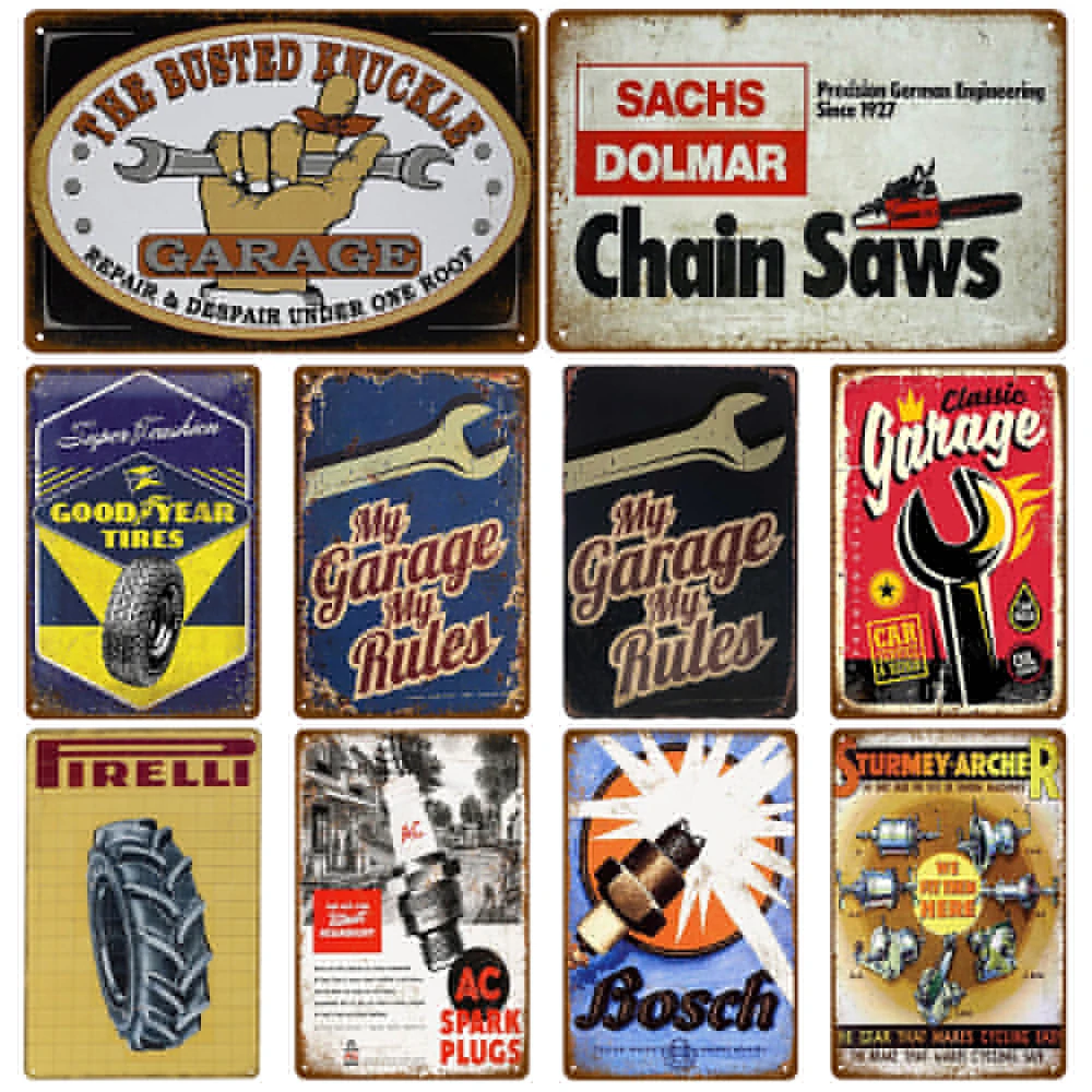 

Chain Saws Vintage Metal Tin Sign Plaque Retro Tool Posters Tin Painting Home Bar Garage Decorative Plates