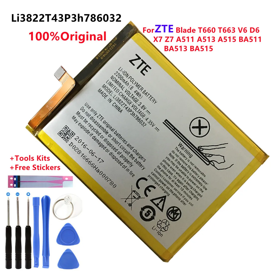 

Li3822T43P3h786032 Orbic-RC-501L Battery For ZTE Blade T660 T663 V6 D6 X7 Z7 A511 A513 A515 BA511 BA513 BA515 Bateria + Tools