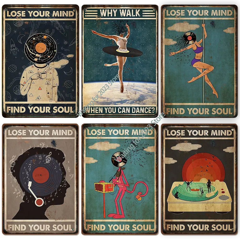 Vinyl Record Decoration Plate Music Dancer Retro Picture Tin Metal Sign Poster Board Cafe Cinema Home Wall Decor Aesthetic Gift