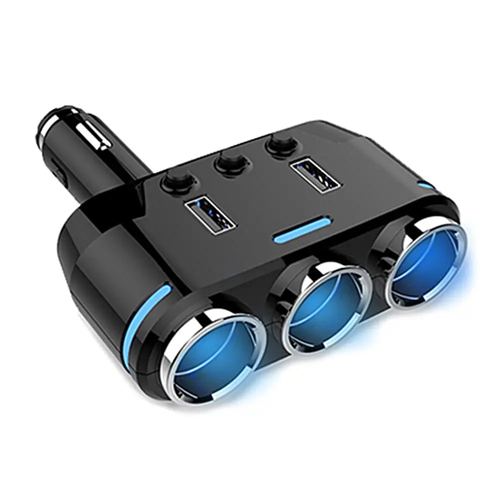 

12V-24V Car Cigarette Lighter Socket Splitter Power 3 Adapter 3.1A Dual USB Car Charger 100W Power Output with Voltmeter