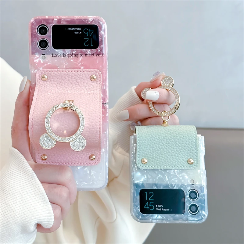 

Luxury Glitter Disney Mickey with Wristband Phone Case for Samsung Galaxy Z Flip 3 4 ZFlip 3 ZFlip 4 5G Anti-drop Back Cover