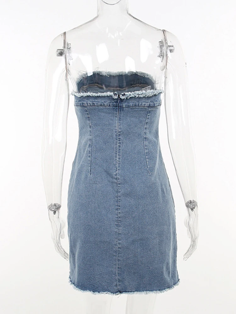Голубое джинсовое платье-футляр Mikydely женское летнее платье без рукавов