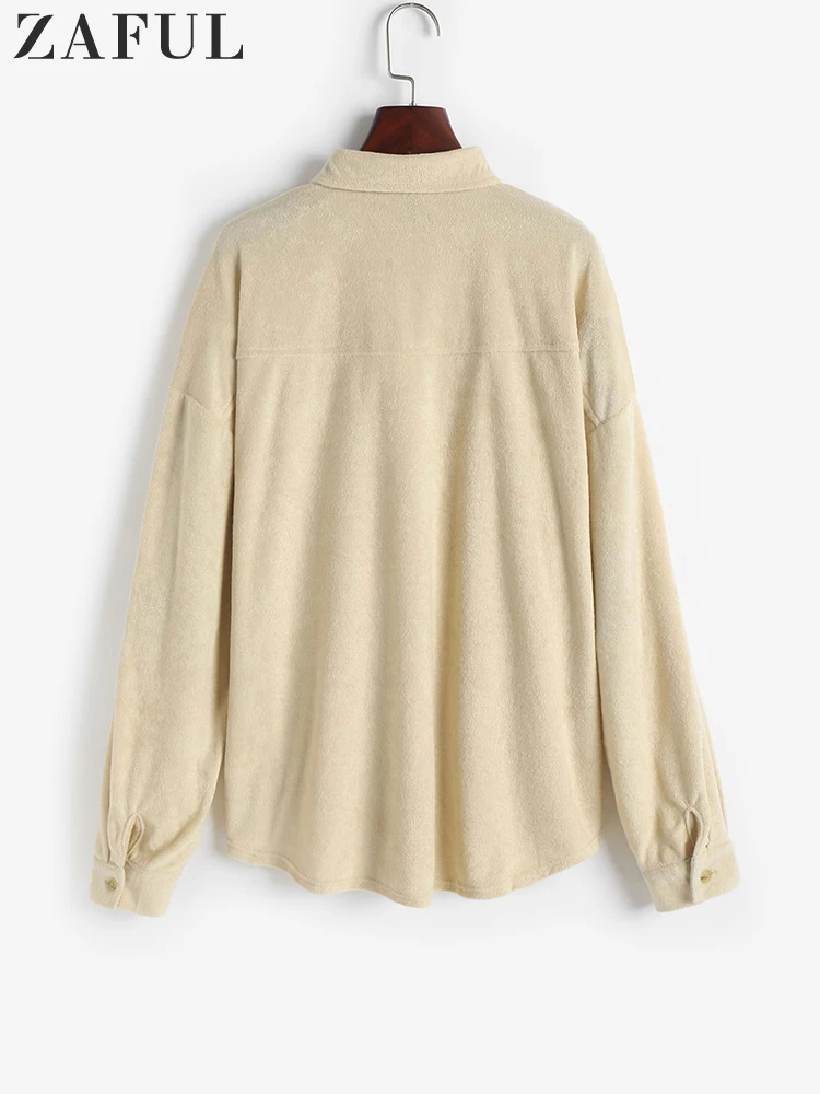 ZAFUL Jackets for Women Terry Cloth Button Front Shacket Coats Woman Winter 2022 Autumn Korea Women's Coat Traf Windbreak Zevity |