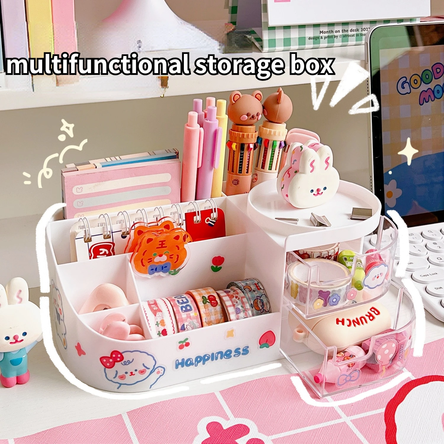 Ins Cute Kawaii Pen Holder Organizer Kids Girl Student Office Desktop Fashion Large Capacity Stationery Storage Box Organizer