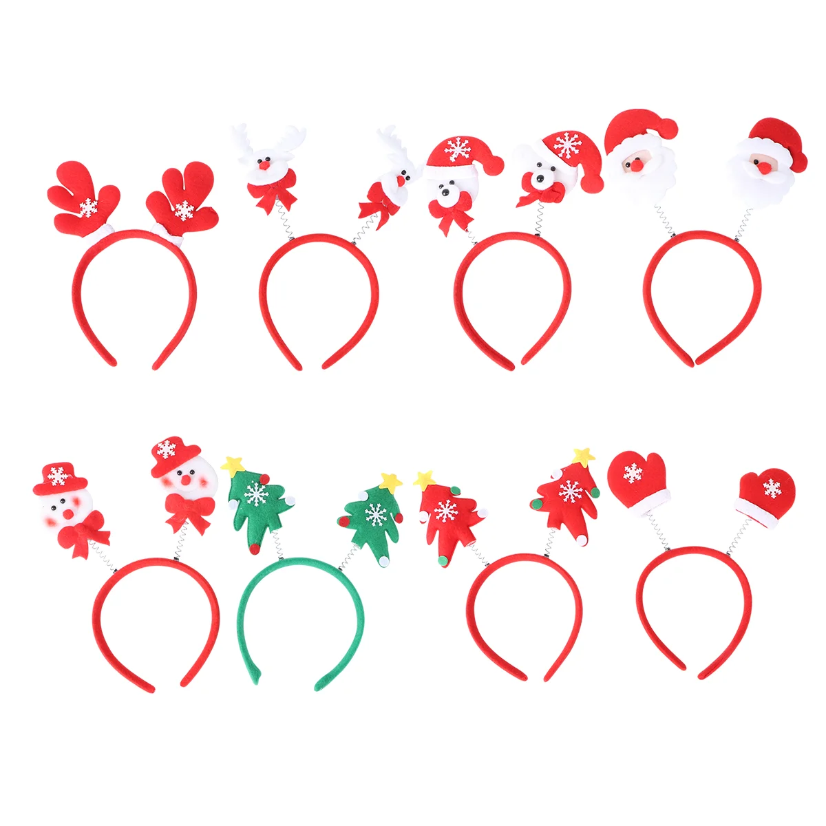 

8pcs Christmas Headbands Santa Claus Snowman Reindeer Antler Hairdband Xmas Party Boppers for Christmas Party
