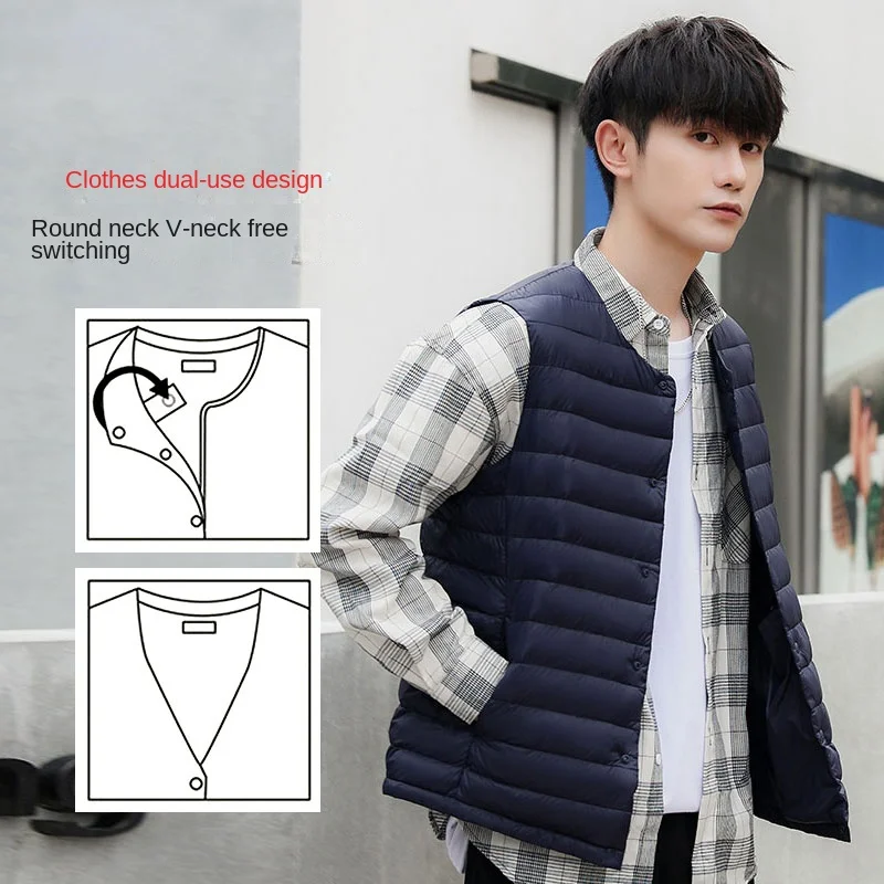 New Men Ultra Light Down Vest Portable V-neck Sleeveless Coat Plus Size 90 White Down Vest Men Winter Warm Liner Men's Down Vest