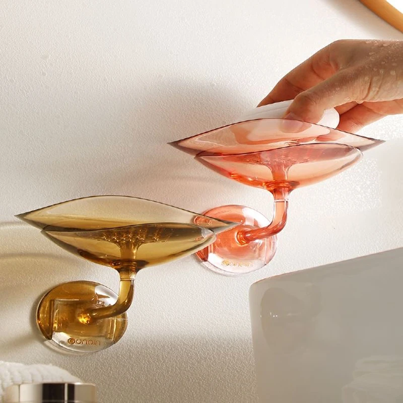 

HOT Wall Mounted Petal Soap Holder 2 Trays Soap Container Box With Water Drain Colorful Transparent Bathroom Soap Dishes