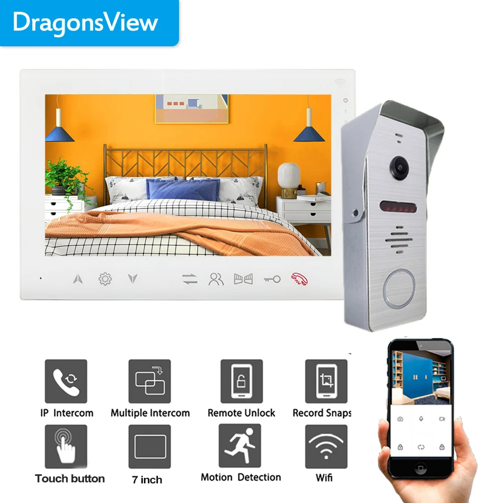 Видеодомофон Dragonsview 7 дюймов с Wi-Fi беспроводная умная IP-видеодомофон открытой
