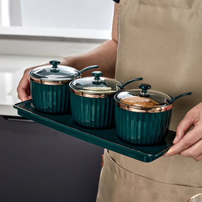 

Роскошный набор для хранения стекол из пластика с ложкой и основанием для кухни, стойка для Хранения Сахара