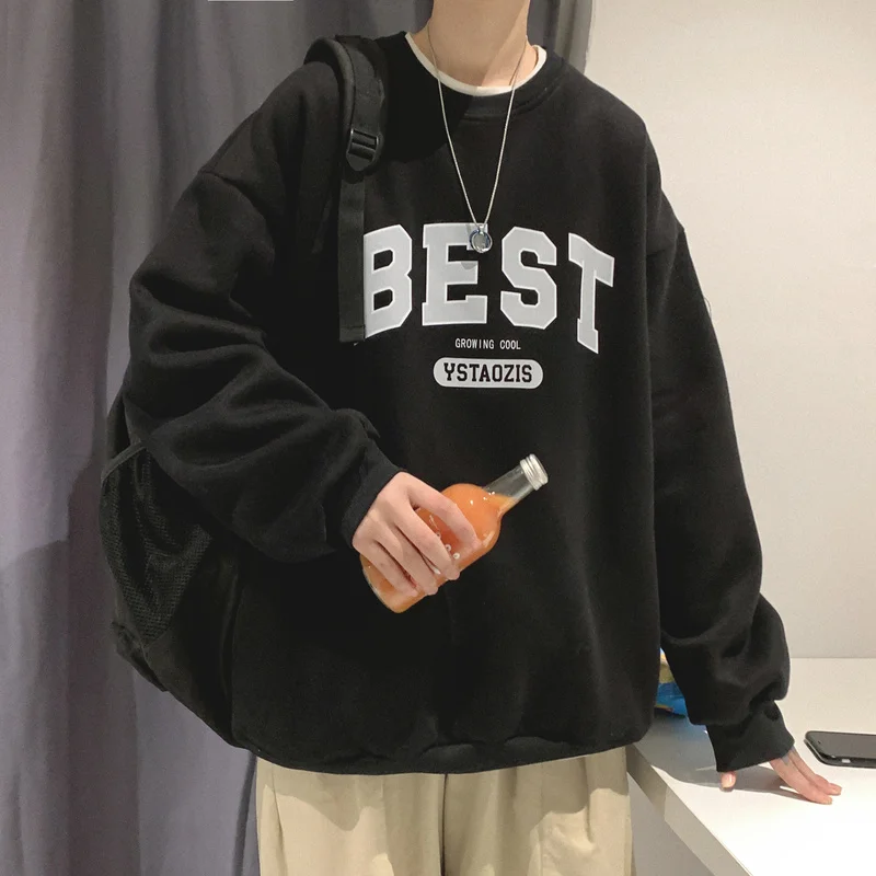 

Spring Autumn Hoodies Men Casual Letter Printed Sweatshirts Male O Neck Collar Loose Pullover Men