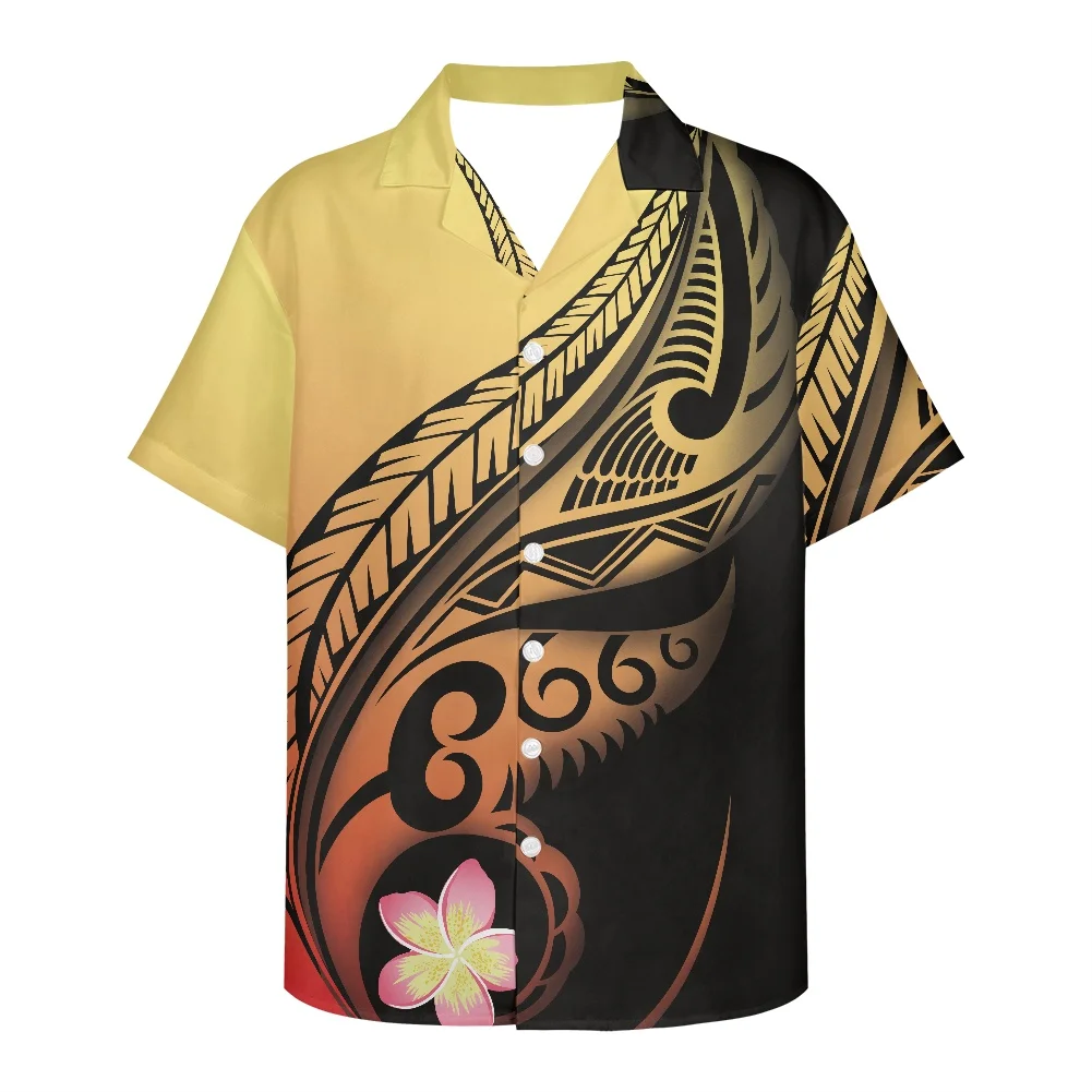 

Summer Shirt Men's Clothing Short Sleeve Polynesian Tribal Tattoo Prints Hawaii Flower Casual Loose Designed Breathable Shirt