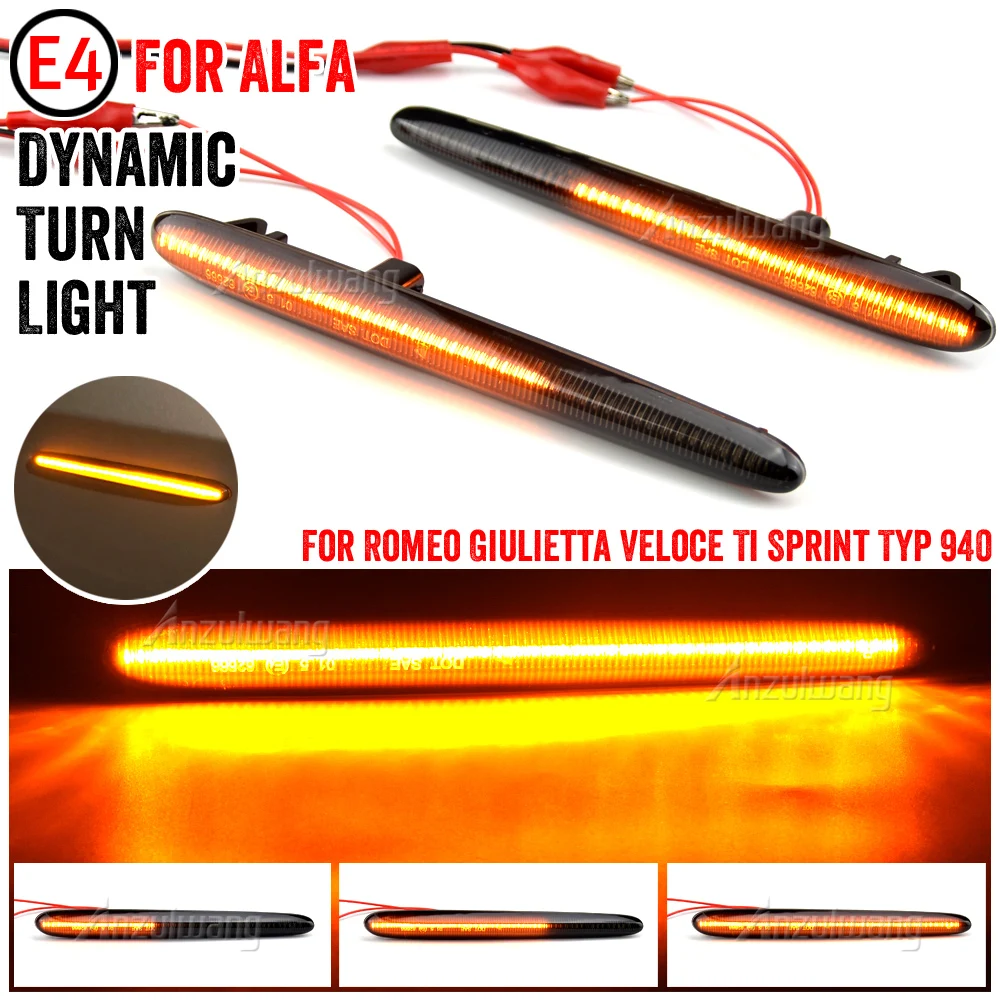

2Pcs Dynamic LED Side Marker Turn Signal Blinker Light For Alfa Romeo Giulietta 940 Juliet Sprint Veloce 10-21 Canbus Error Free
