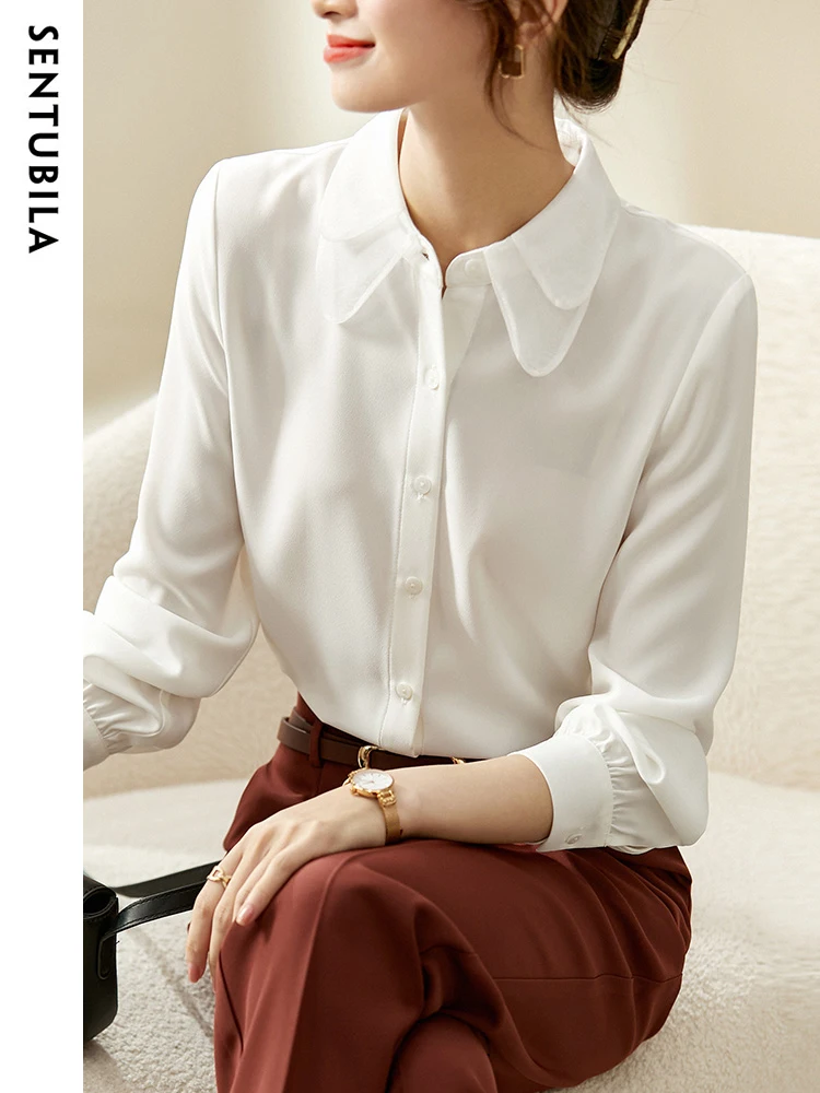 Рубашка и блузка SENTUBILA Женская с длинным рукавом модная на пуговицах сетчатый топ