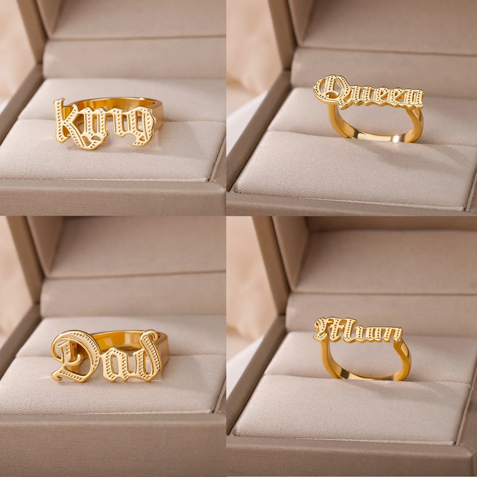 Letter Dad Mom Rings for Women Goth Gold Color Queen King Letters Ring Aesthetic Party Jewelry anillos Mother's Day Jewelry Gift