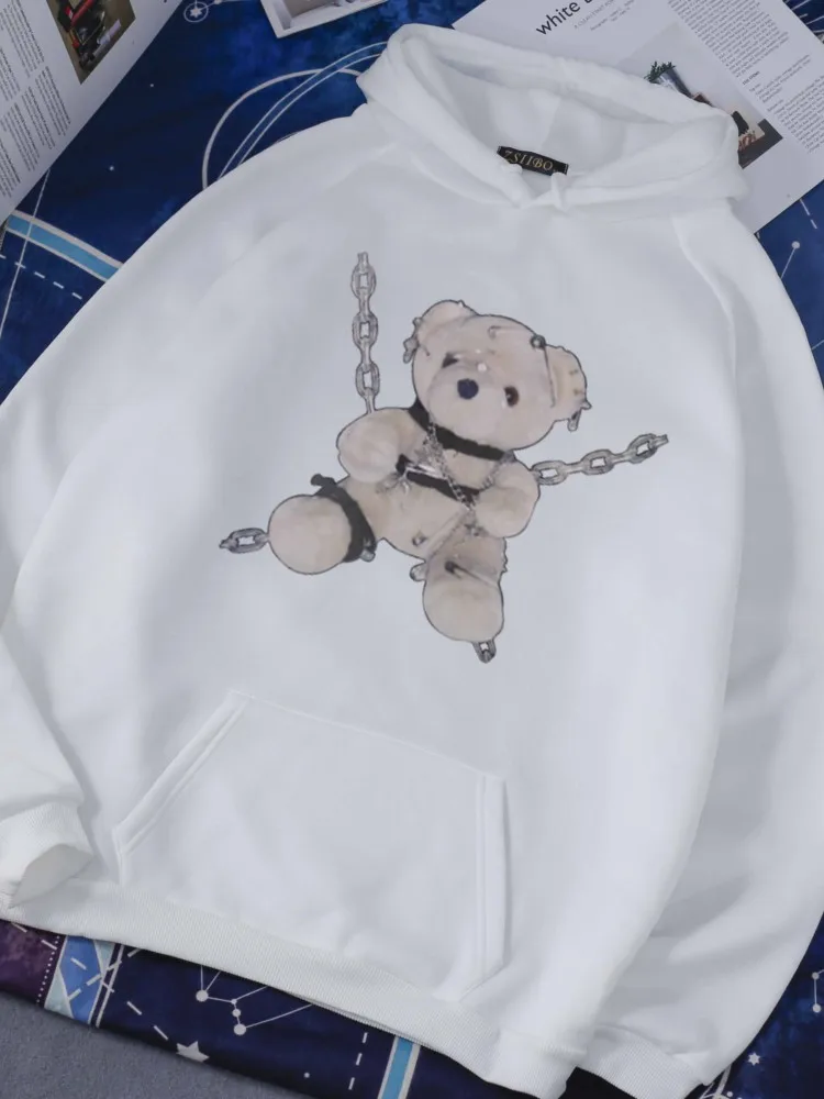 

Sweater hooded Kawaii Harajuku retro bear print street fashion long-sleeved pullover men and women with the same style autumn