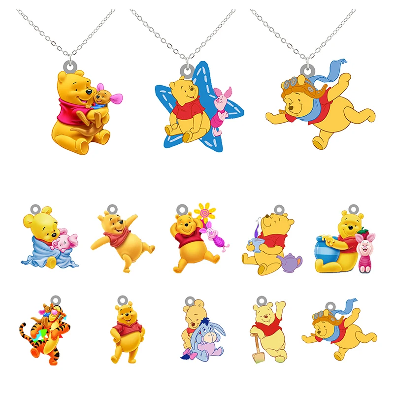 

Disney Fashion Necklace Piglet And Pooh Play Pendant Various Cartoon Animation Styles Cute Resin Girl Necklace Jewelry Jewelry