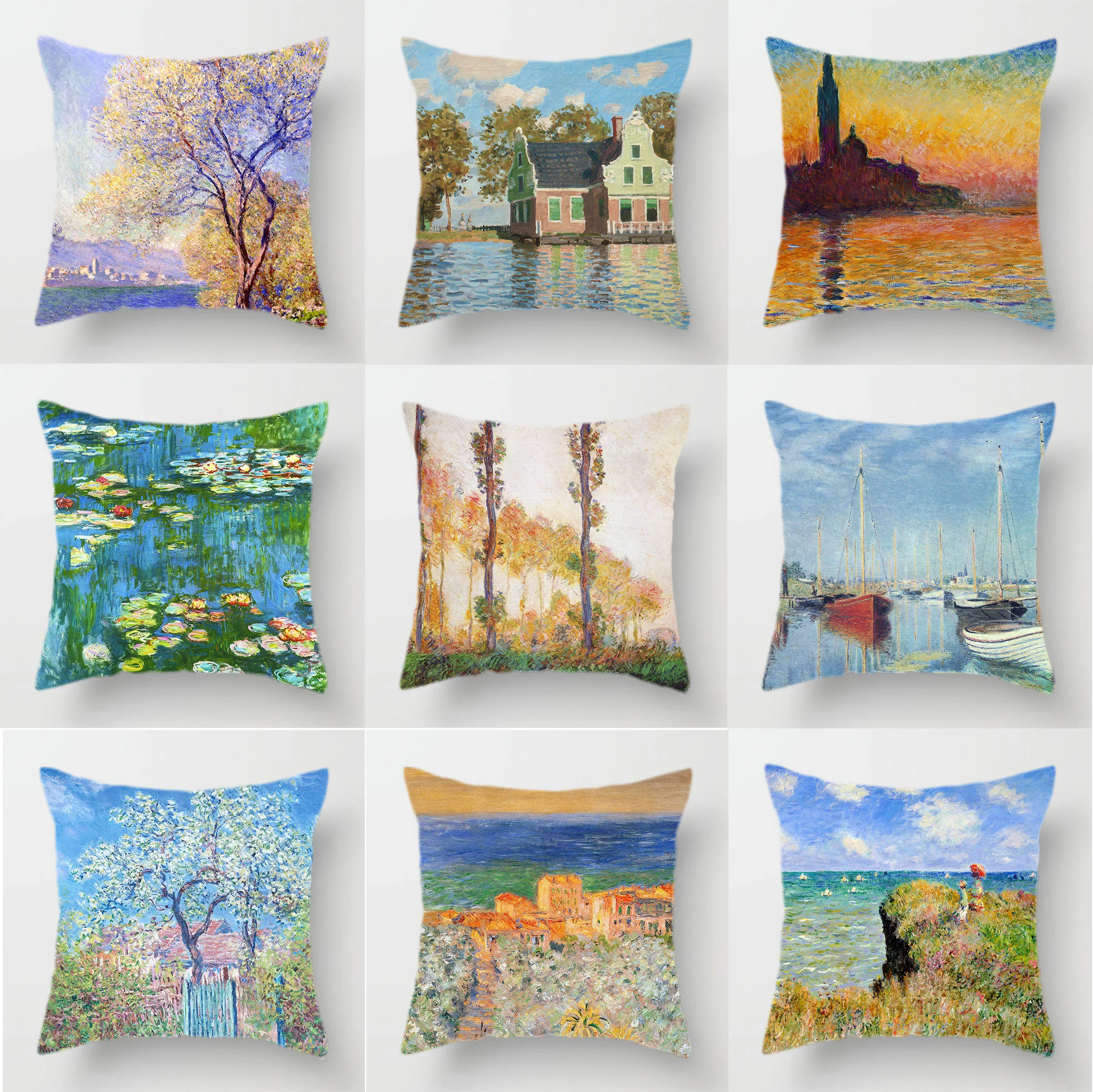 

45x45cm Scenery World Famous Oil Painting Printing Polyester Pillow Case Decoration Pillow Case Home Sofa Cushion Decoration