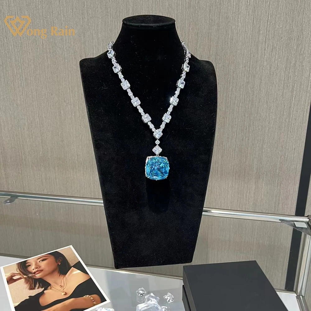 

Wong Rain, Стерлинговое Серебро 925 пробы, 3EX 30*30 мм, 230CT, модный Сапфир, созданный Moissanite, Свадебный коктейльный кулон, ожерелье, хорошее ювелирное и...