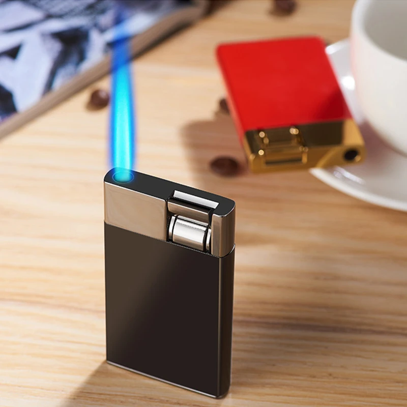 

Thin Metal Cigar Inflatable Butane Gas Lighter Windproof Straight-in Type Lighters Press Ignition Portable Simple Small Square