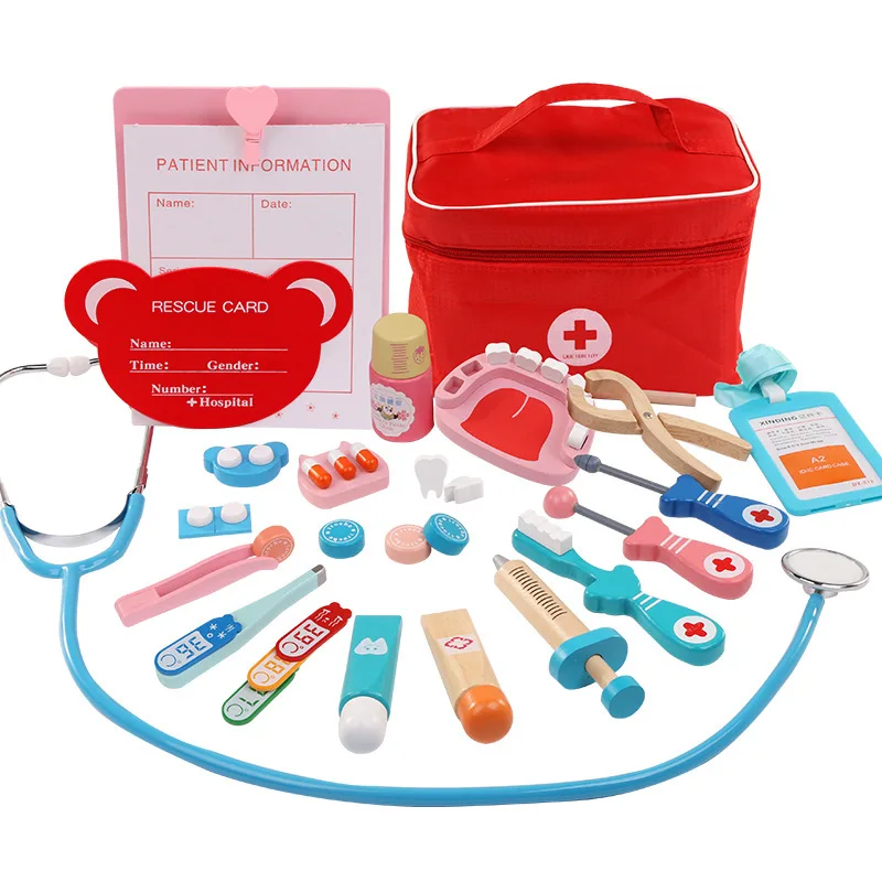 

New Simulation Family Doctor Nurse Medical Kit Pretend Play Hospital Medicine Accessorie Children Toy Kids Wooden Doctor Toy Set