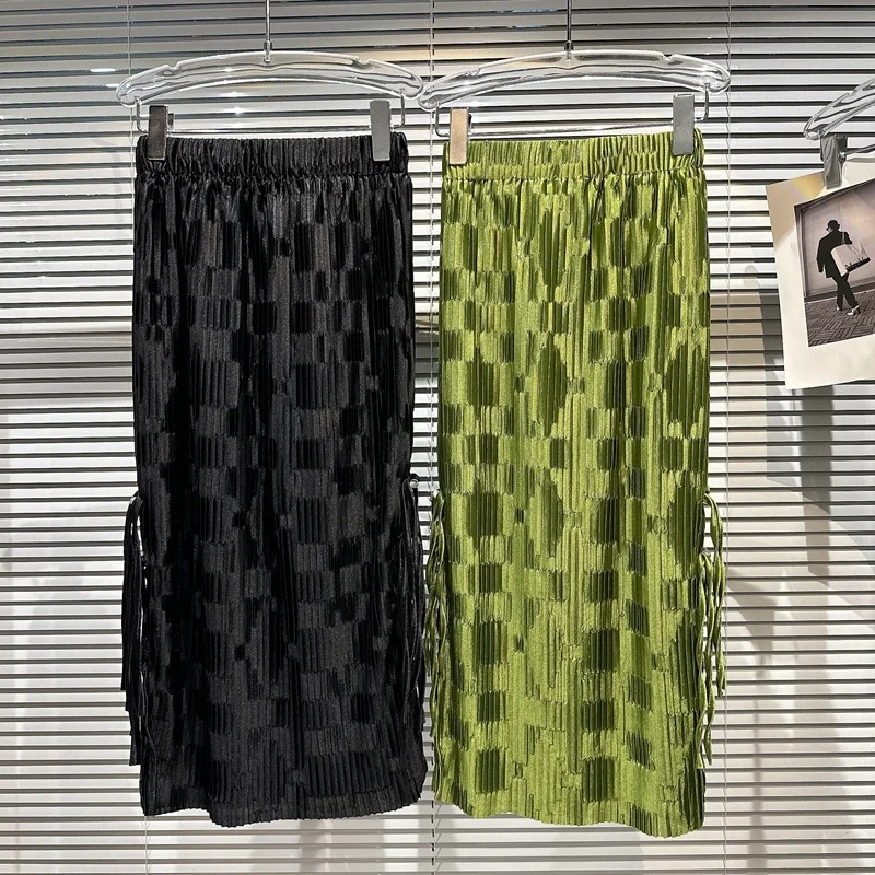 

Комбинезоны BORVEMAYS зеленые Свободные плиссированные по колено эластичные с высокой талией свободные темпераментные Новинка Лето 2023 WZ1405