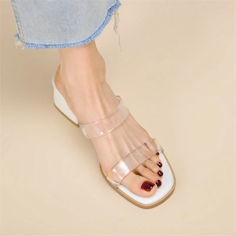 Outside Slippers Women 2023 Summer New Fashion Consice PU Leather Flat With Heel Slides Big Size 43 Sandals Shoes