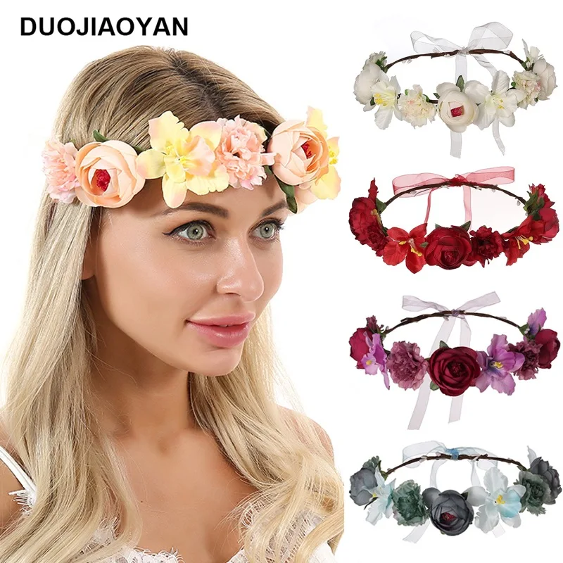 

Europe And America Cross Border New Artificial Flower Headband Handmade Fabric Roses Mori Girl Bride And Bridesmaid Photo Garlan