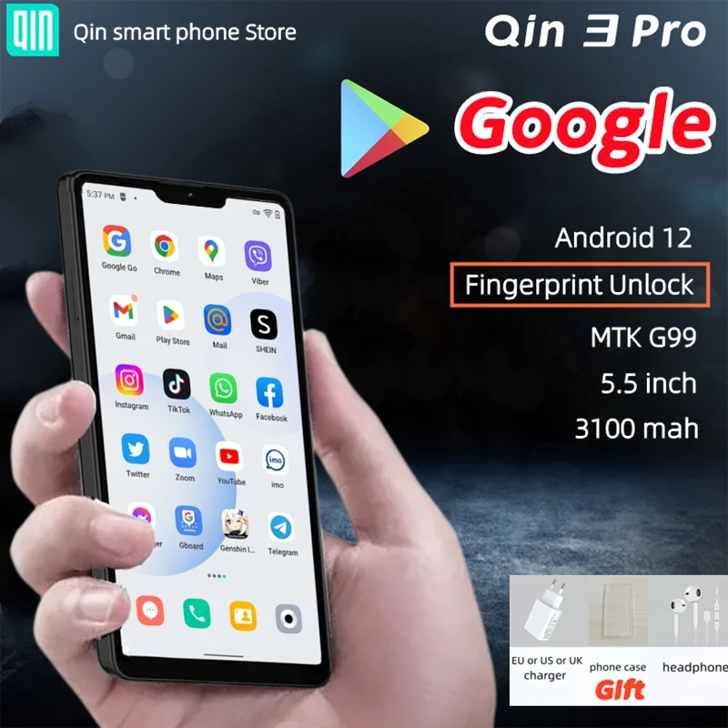 Google Version Qin 3 Pro QinPhone Touch Screen Fingerprint Unlock MTK Helio G99 Android 12 3100mAh 720*1496P 8MP  Smart Phone